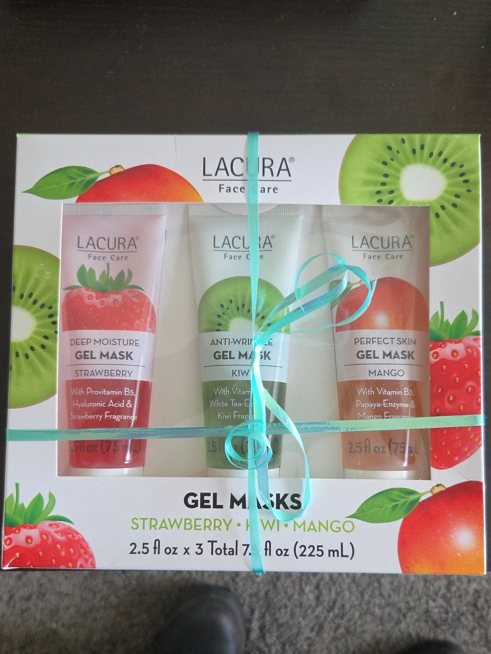 Lacura Face Care Gel Mask Trio - Strawberry, Kiwi, Mango